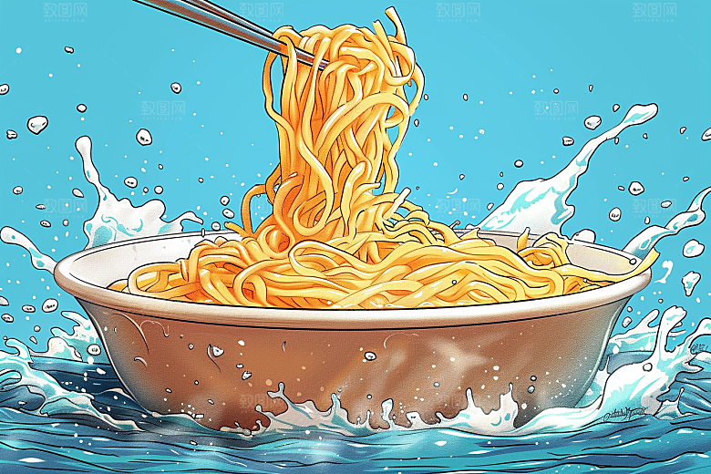 意大利面卡通面条插画