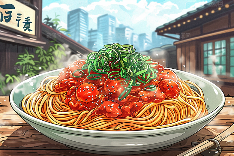 意大利面面条美食插画