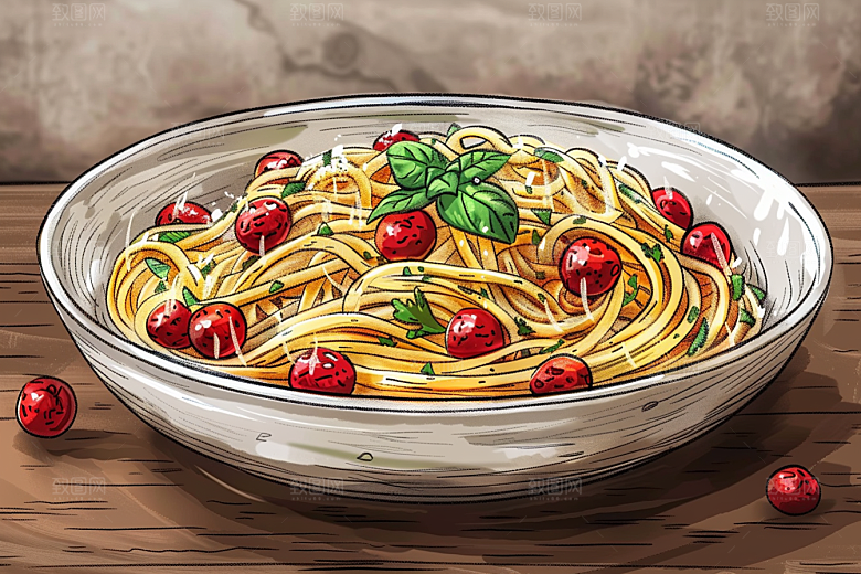 意大利面卡通艺术感插画