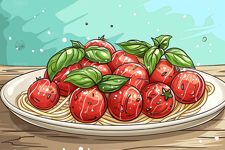意大利面肉酱面西餐插画