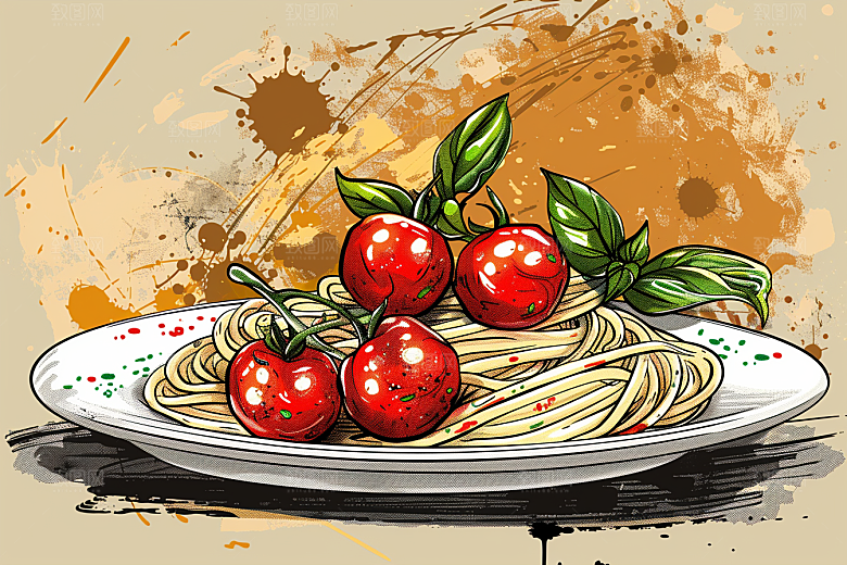 意大利面卡通美食插画