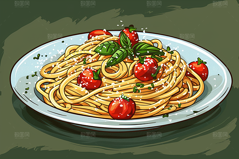 意大利面肉酱面西餐插画