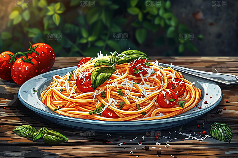 意大利面面食美食插画