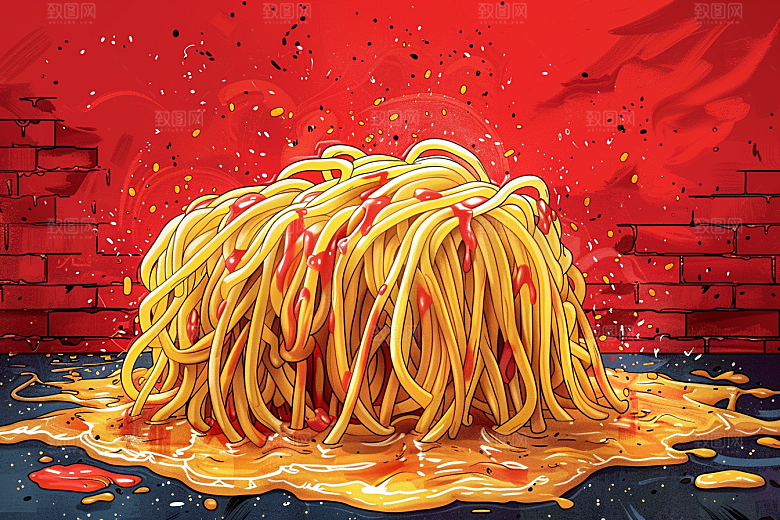 意大利面高清肉酱面插画