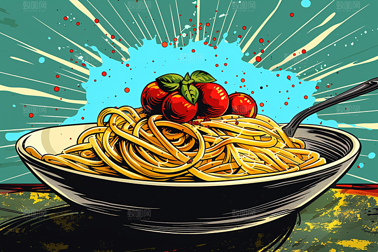 意大利面面条美食插画