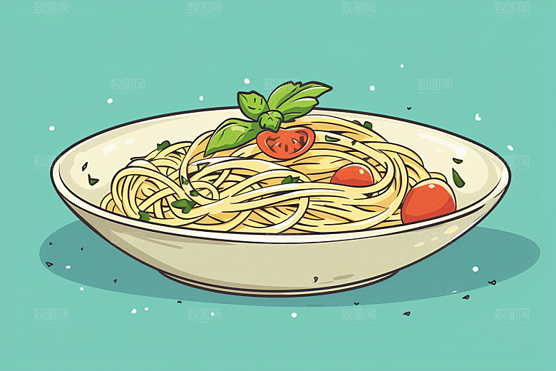 意大利面卡通肉酱面插画
