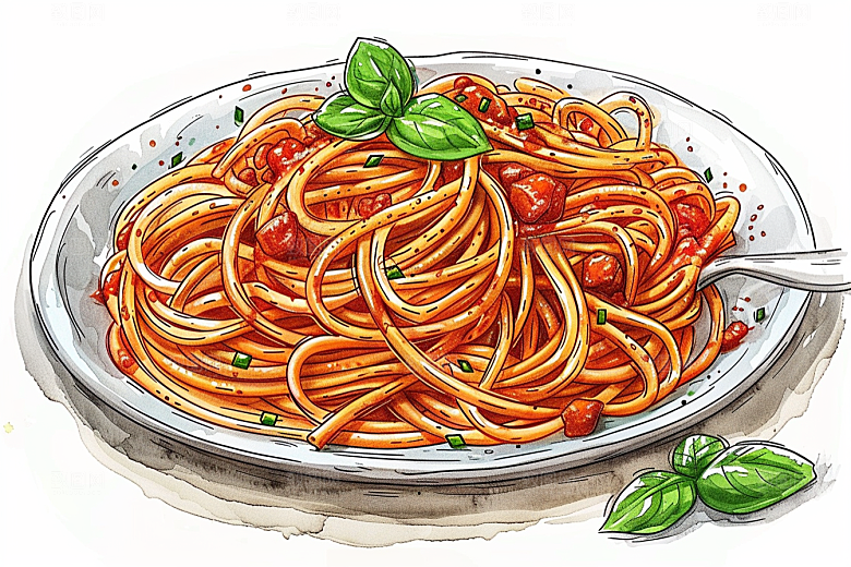 意大利面手绘卡通插画