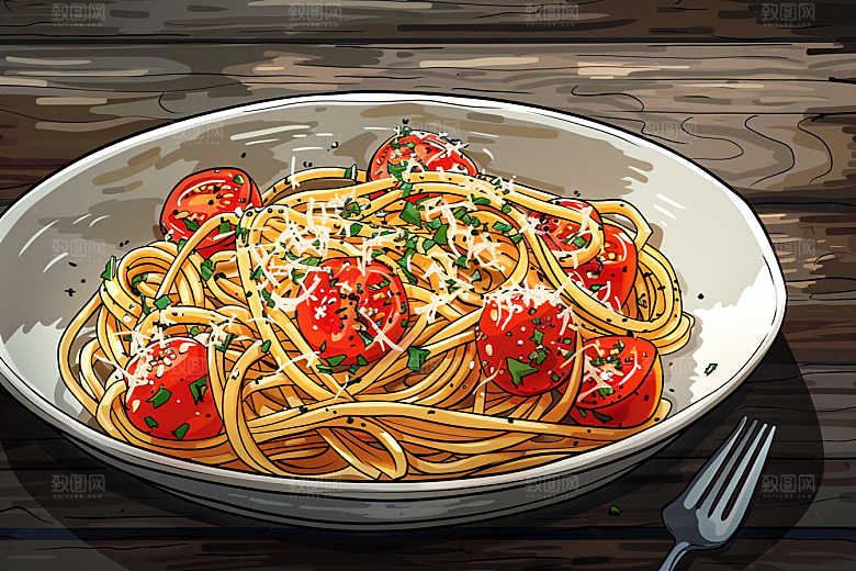 意大利面手绘面食插画