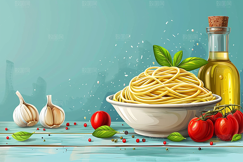 意大利面卡通清新插画