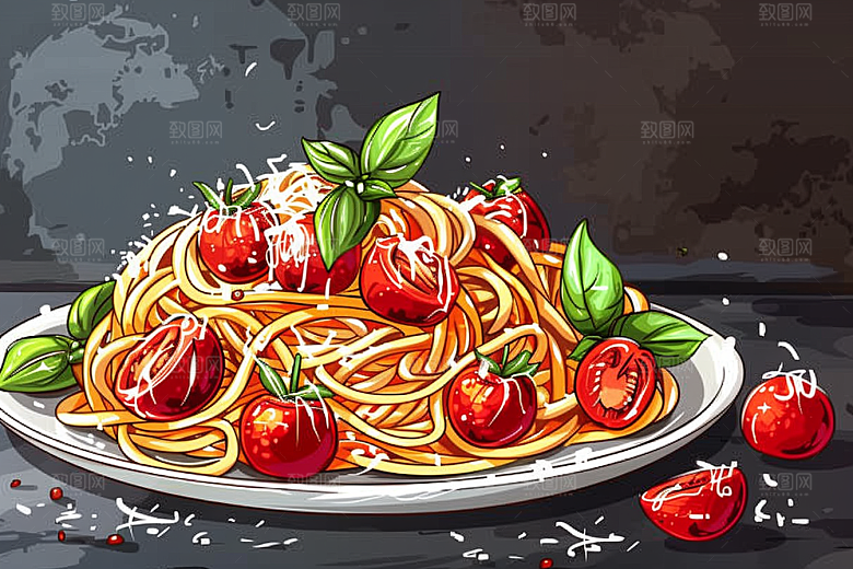 意大利面彩色艺术感插画