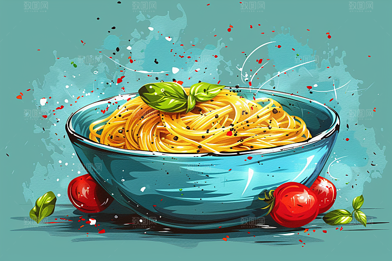 意大利面彩色卡通插画
