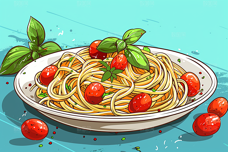 意大利面绘本风肉酱面插画