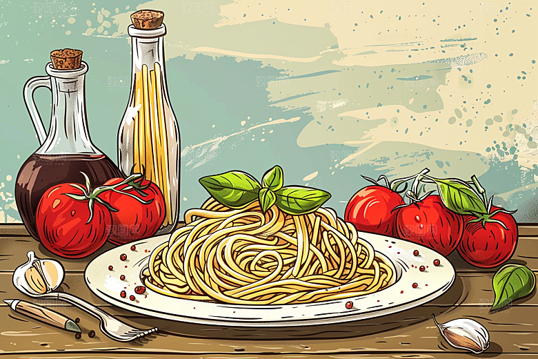 意大利面面食卡通插画