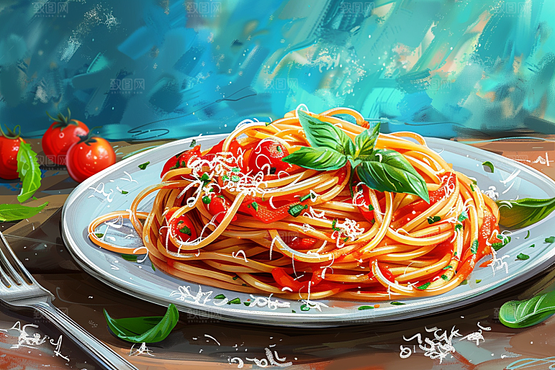 意大利面面条肉酱面插画