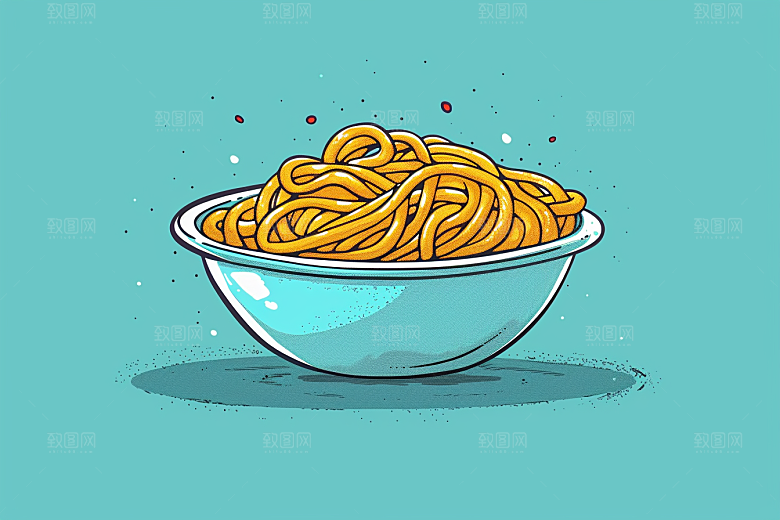 意大利面卡通彩色插画