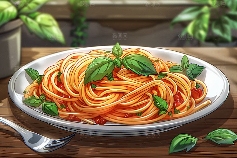 意大利面清新手绘插画