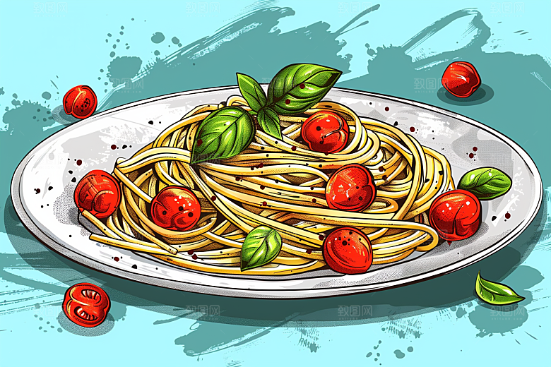 意大利面面食彩色插画