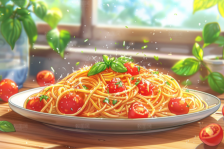意大利面面条艺术感插画