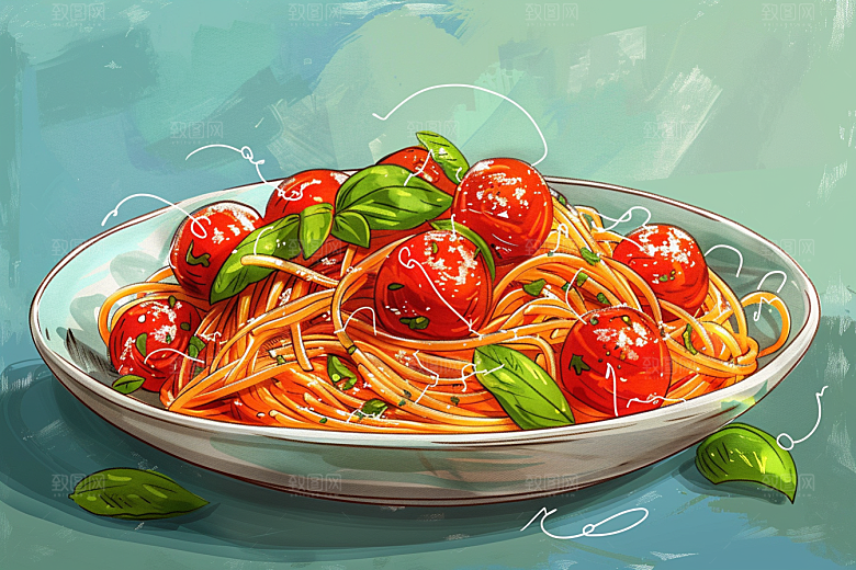 意大利面面食手绘插画
