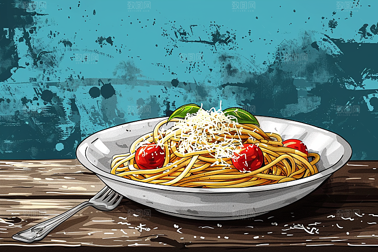 意大利面面条艺术感插画