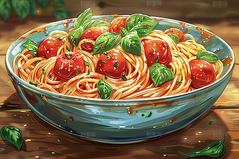 意大利面手绘绘本风插画