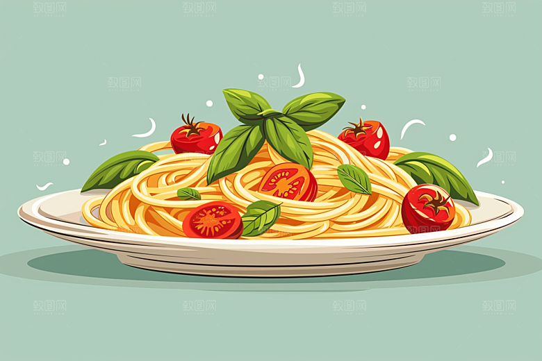 意大利面面食清新插画