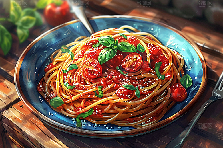 意大利面彩色清新插画