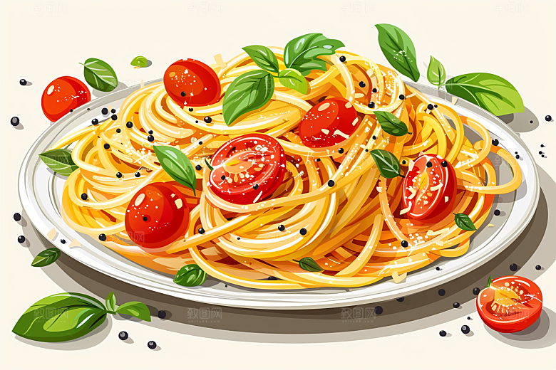 意大利面肉酱面高清插画