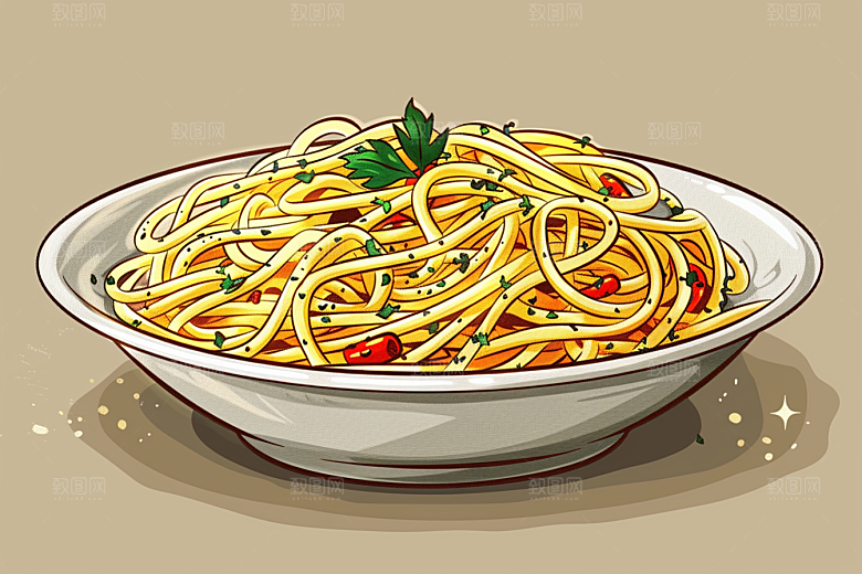 意大利面彩色绘本风插画