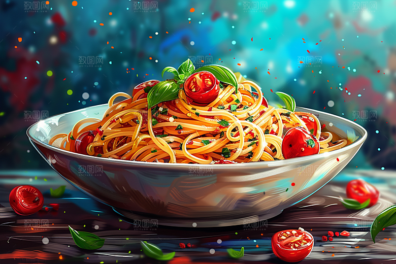 意大利面西餐肉酱面插画