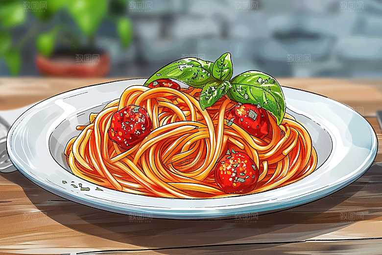 意大利面面食肉酱面插画