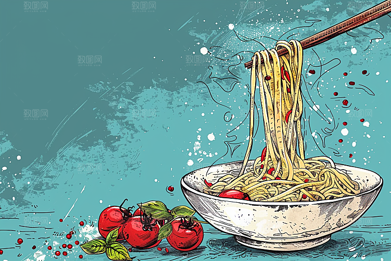 意大利面艺术感高清插画