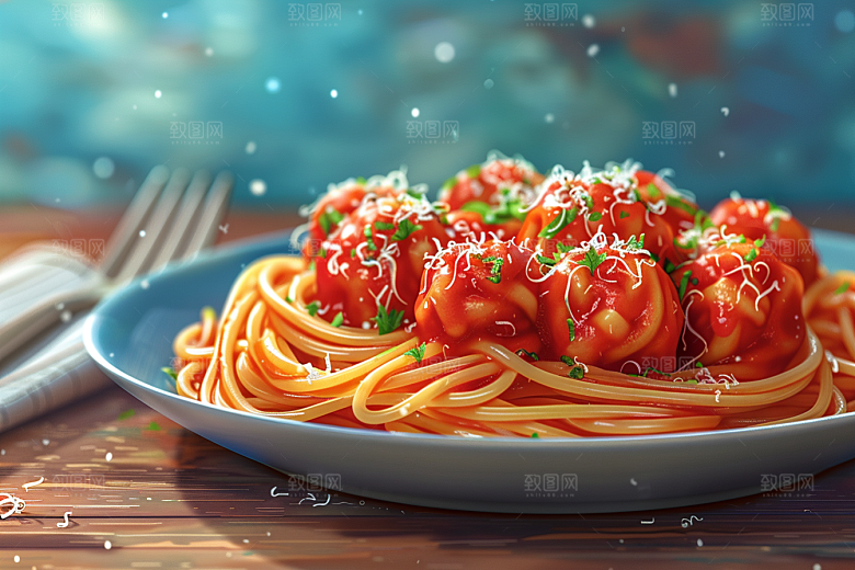意大利面面条美食插画