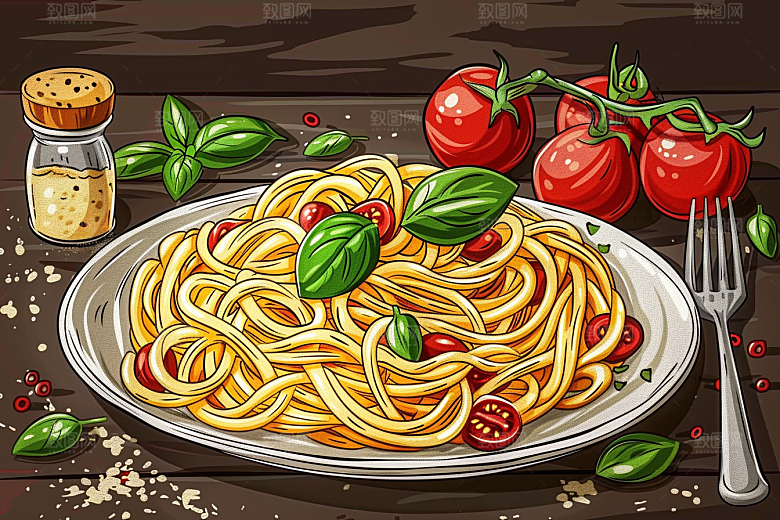 意大利面面条肉酱面插画