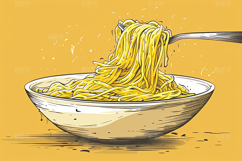 意大利面彩色绘本风插画