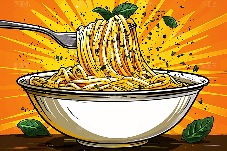 意大利面手绘高清插画