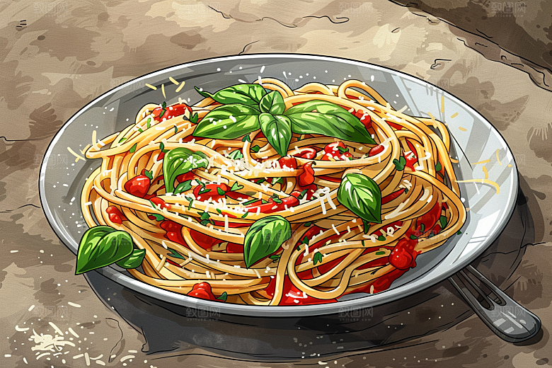 意大利面美食肉酱面插画