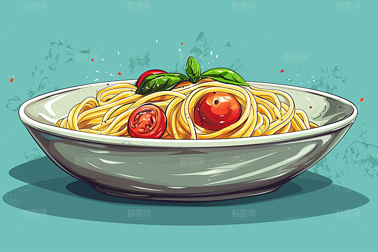 意大利面美食面食插画