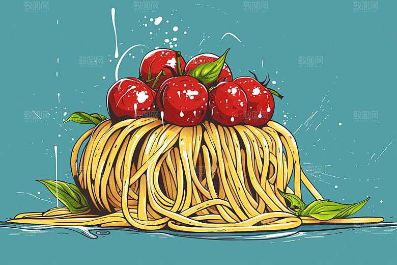 意大利面艺术感手绘插画