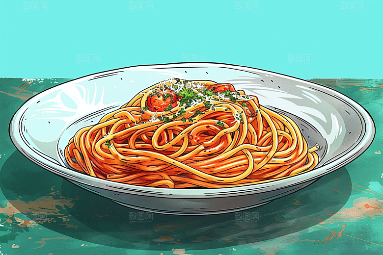 意大利面清新面食插画