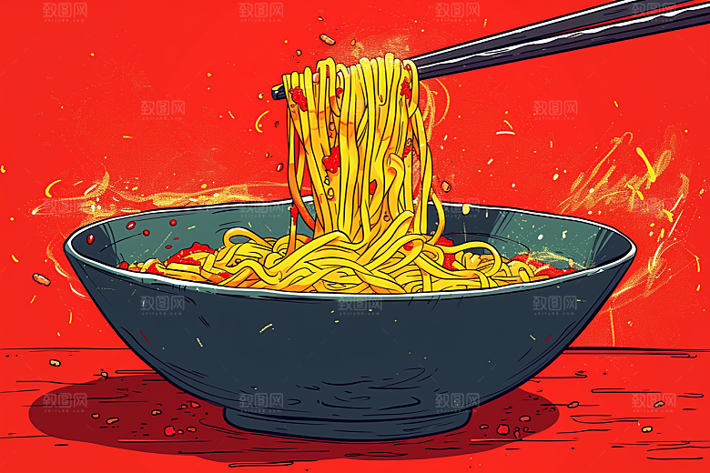 意大利面肉酱面艺术感插画