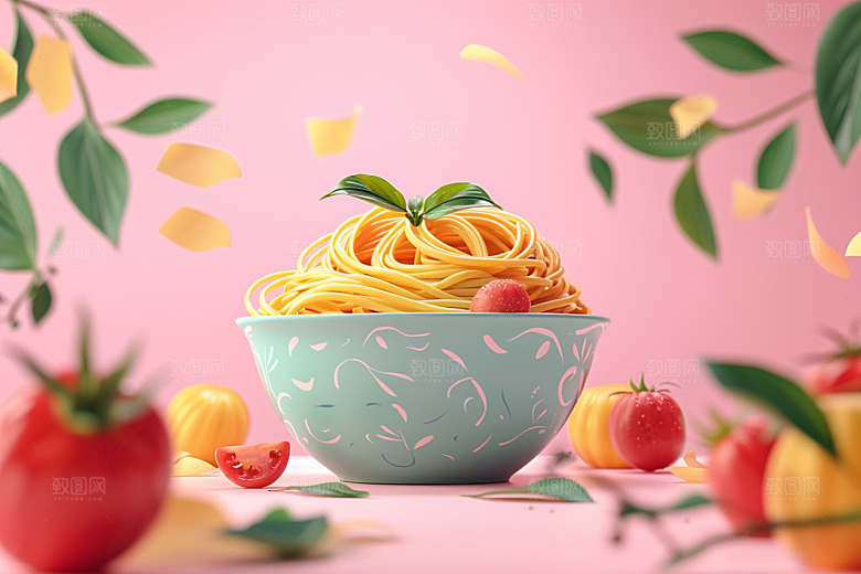 意大利面卡通手绘插画