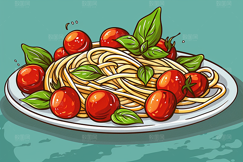 意大利面美食清新插画