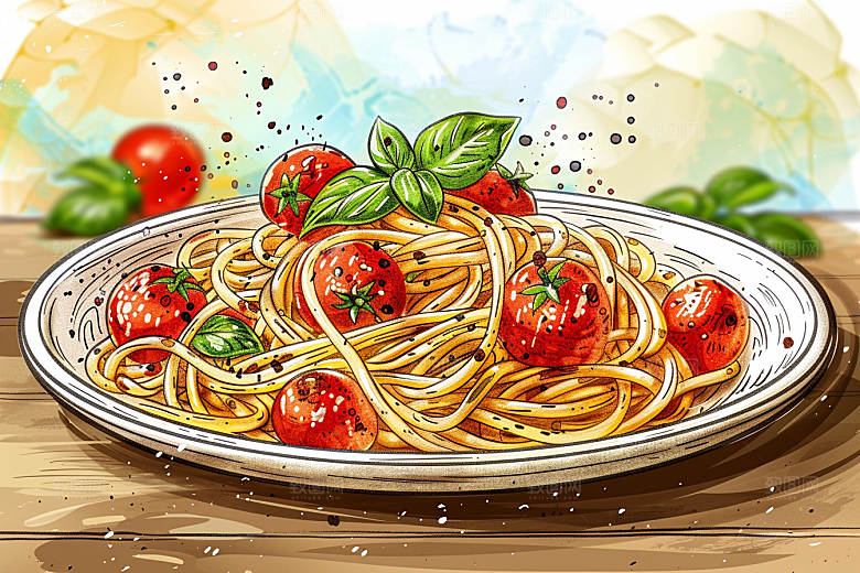 意大利面彩色卡通插画