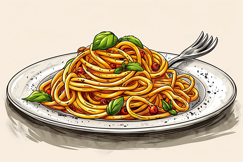 意大利面面食手绘插画