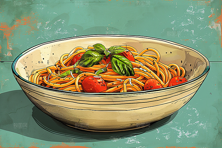 意大利面高清手绘插画