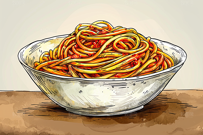 意大利面彩色美食插画