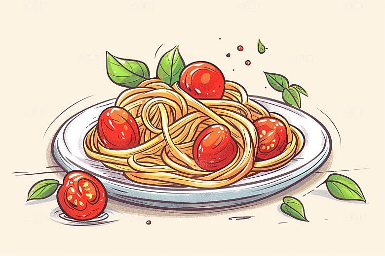 意大利面肉酱面面食插画