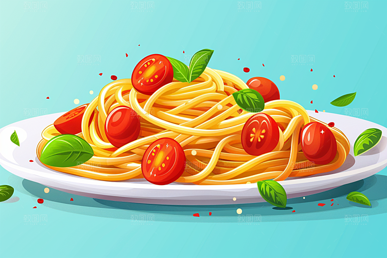意大利面手绘面食插画