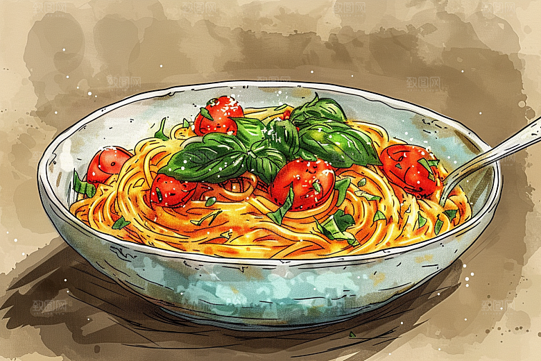 意大利面美食肉酱面插画